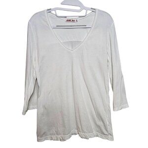 Vintage Johnny Was Women's White V-Neck Cotton Shirt With Short & 3/4 Sleeves Si